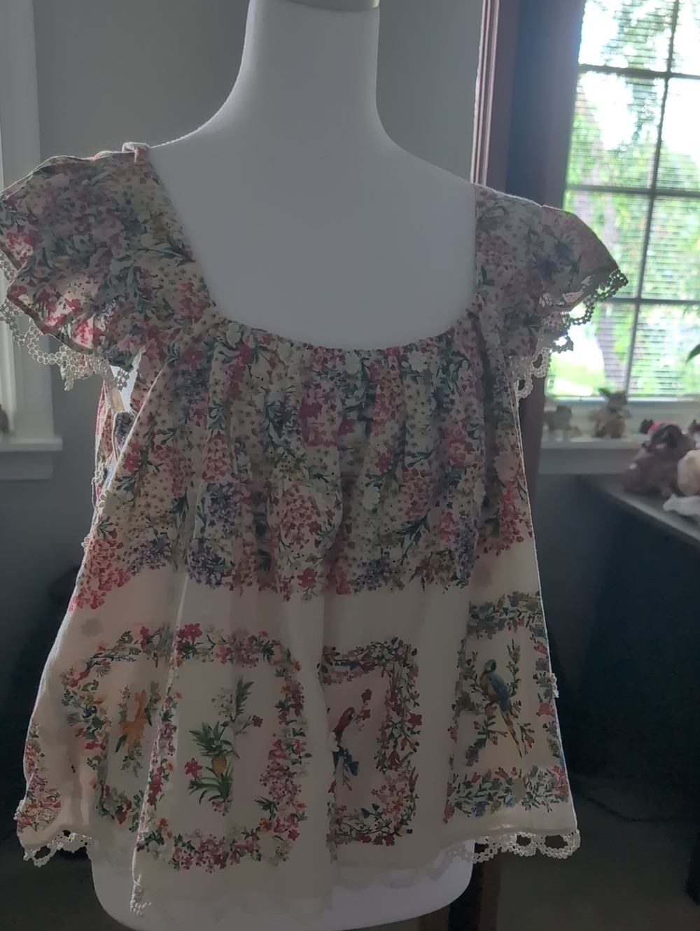 Girls Cream Floral Ruffle Peasant Dress - Lightweight Summer Top
